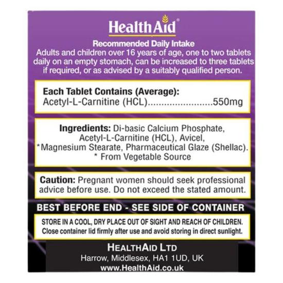 Health Aid Acetyl-L-Carnitine 550mg Tablets 30 Tablets