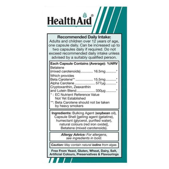 Health Aid Beta Carotene 15mg Capsules 30 Capsules