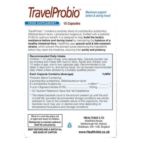 Health Aid Travel Probio Capsules 15 Capsules