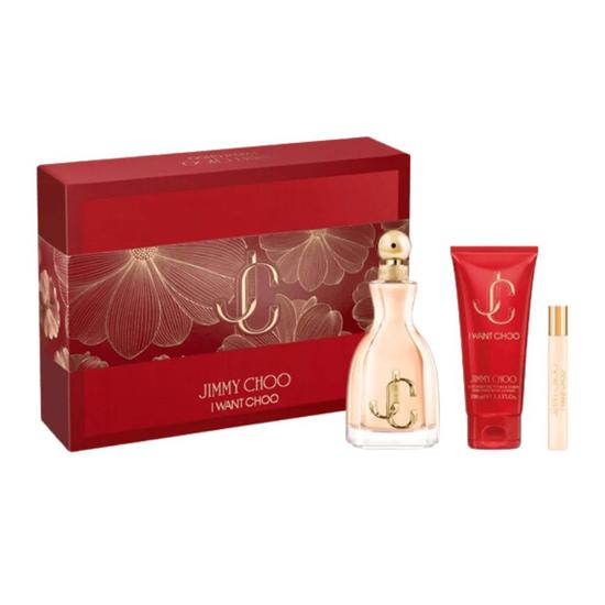 Jimmy Choo I Want Choo Women's Perfume Gift Set 100ml Eau De Parfum + 100ml Body Lotion + 7.5ml Eau De Parfum