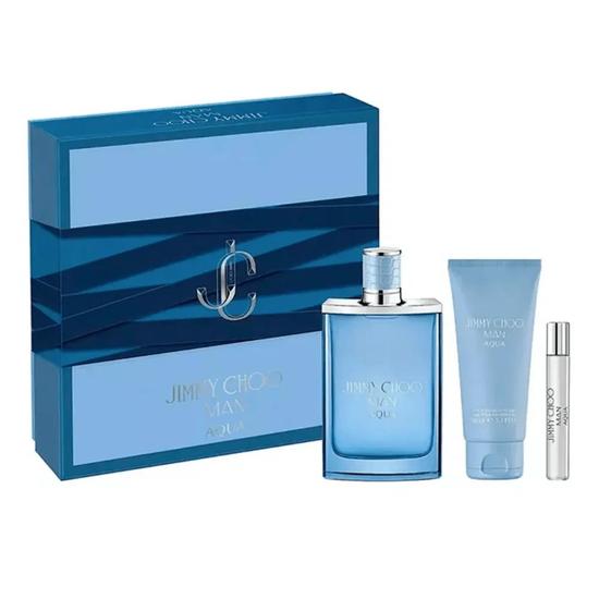 Jimmy Choo Man Aqua Men's Aftershave Gift Set 100ml Eau De Toilette + 100ml Shower Gel + 7.5ml Eau De Toilette