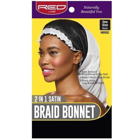 Kiss 2 In 1 Satin Braid Bonnet Black&White