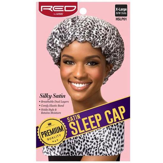 Kiss Silky Satin Sleep Cap HSLP01 X Large / Black & White Dot