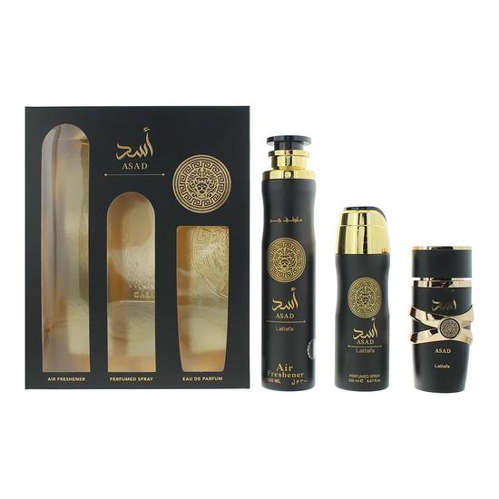 Lattafa Asad Gift Set: Eau De Parfum 100ml Hair Mist 50ml Perfumed Spray 200ml 3 Piece