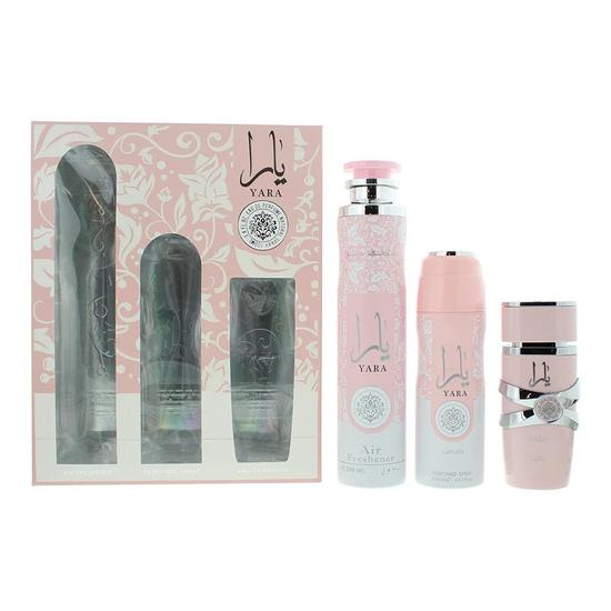 Lattafa Yara Gift Set: Eau De Parfum 100ml Hair Mist 50ml Perfumed Spray 200ml 3 Piece