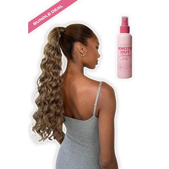 LullaBellz Midi Grande 20" Curly Corkscrew Pony + Hair Care Bundle BLACKS | RAVEN