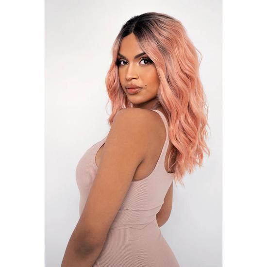 LullaBellz The Rose Pink Mid Length Loose Wave Lace Front Wig