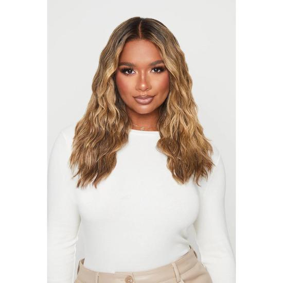 LullaBellz Thick 14" 1 Piece Textured Wave Clip-in Hair Extensions Caramel Blonde