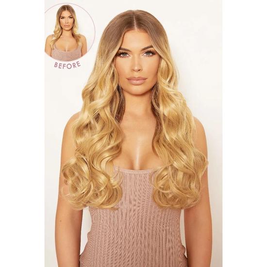 LullaBellz Thick 20" 1 Piece Curly Clip In Hair Extensions Caramel Blonde