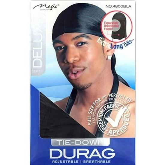 Magic Collection Deluxe Tie Down Durag Black 4800BLA