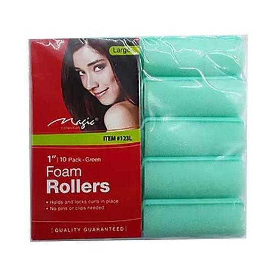 Magic Collection Foam Sponge Hair Rollers 123l Green 10 x 1 inch