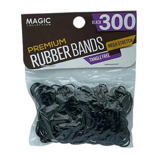 Magic Collection Rubber Bands For Pony Tail & Braids Black 300pc 300 Pcs