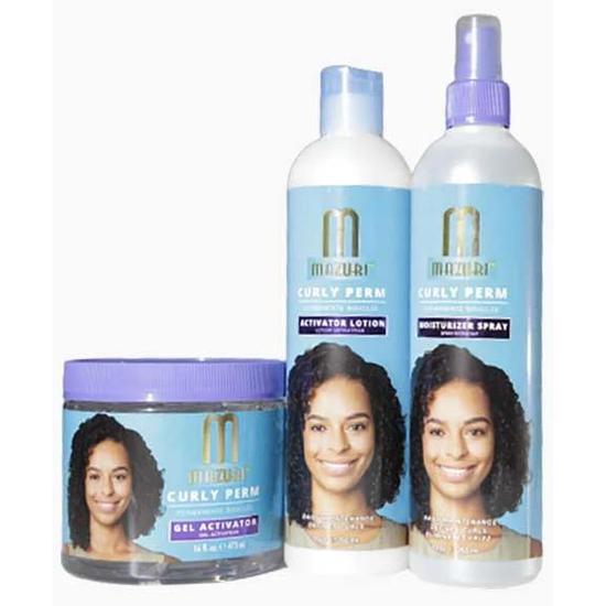 Mazuri Curly Perm Gel Activator Lotion & Spray Trio (Set)