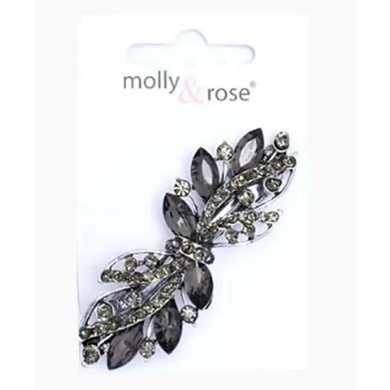 Molly And Rose Silv Barrette Clip With Crystal Stones 7614 6.5 cm