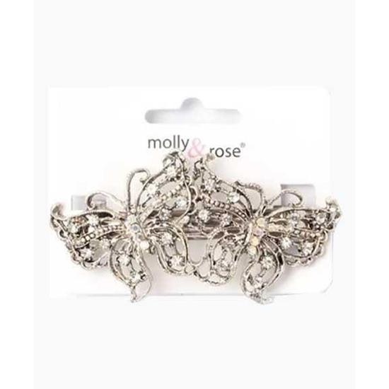 Molly And Rose Vintage Style Double Butterfly Crystal Barrette 4224 8.5 cm