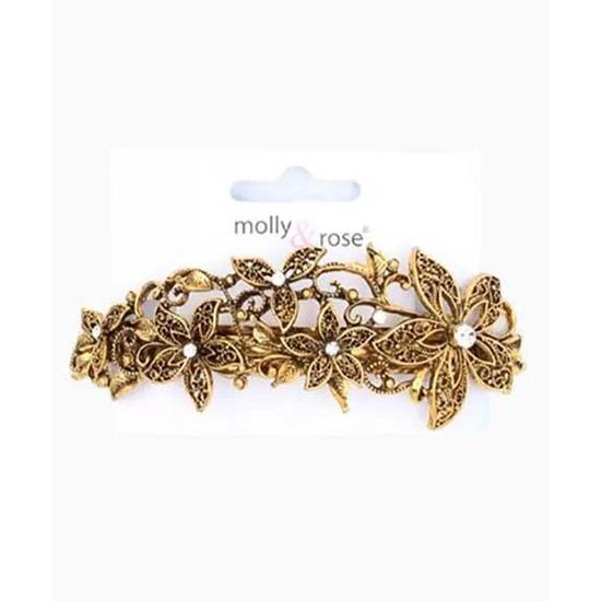 Molly And Rose Vintage Style Gilt Crystal Filligree Flower Barrette 5333 10 cm