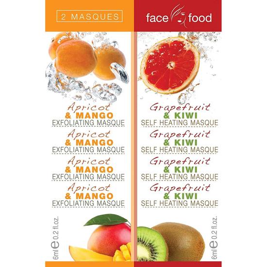 Montagne Jeunesse 7th Heaven Face Food Twin Masks Apricot & Mango Exfoliating Mask & Self Heat Mask Grapefruit & Kiwi