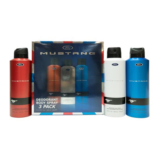 Mustang Ford Deodorant Spray Gift Set 200ml Red + 200ml White + 200ml Blue