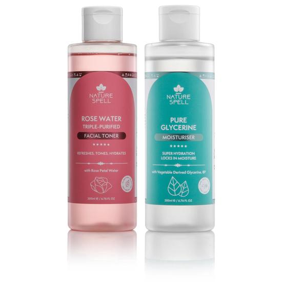 Nature Spell Glass Skin Duo: Rose Water Toner & 100% Pure Glycerine