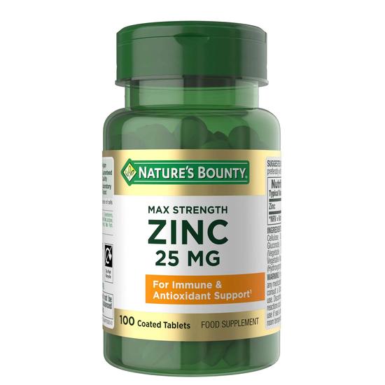 Nature's Bounty Maximum Strength Zinc 25mg Coated Tablets 100 Tablets