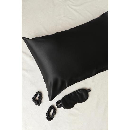 Ness & Me 100% Mulberry Silk Pillowcase & Eye Mask Set Black