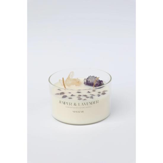 Ness & Me Luxury 2-Wick Crystal Soy Wax Candle Lavender & Juniper