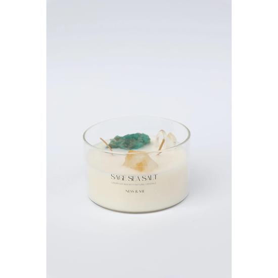 Ness & Me Luxury 2-Wick Crystal Soy Wax Candle Sage & Sea Salt