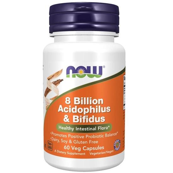 NOW Foods 8 Billion Acidophilus & Bifidus Capsules 60 Capsules