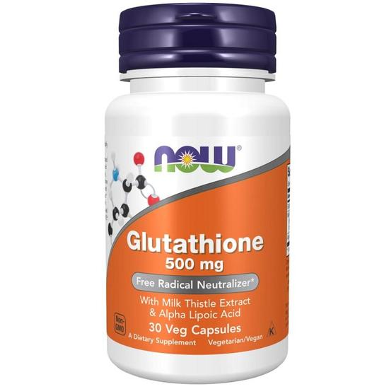 NOW Foods Glutathione With Milk Thistle Extract & Alpha Lipoic Acid 500mg Capsules 30 Capsules