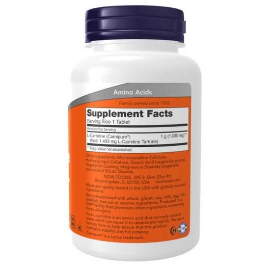 NOW Foods L-Carnitine 1000mg Tablets 50 Tablets