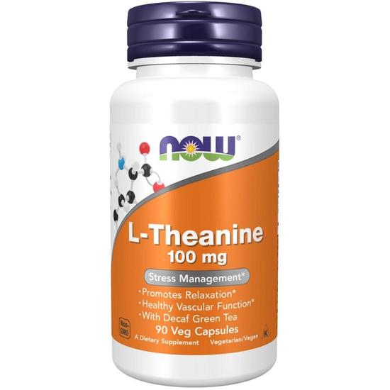 NOW Foods L-Theanine With Decaf Green Tea 100mg Capsules 90 Capsules