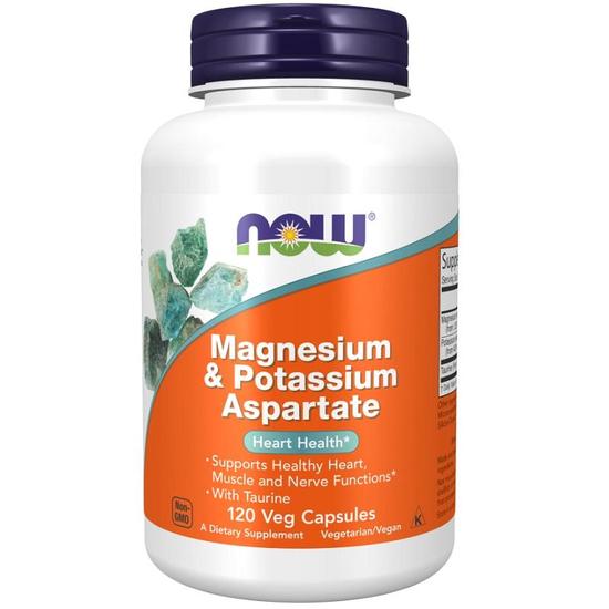 NOW Foods Magnesium & Potassium Aspartate With Taurine Capsules 120 Capsules