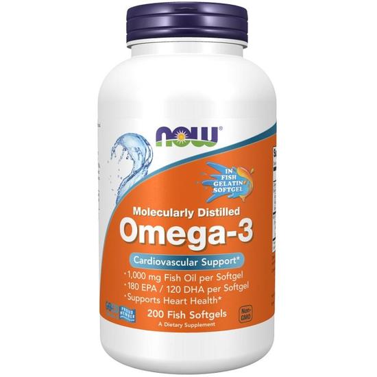 NOW Foods Omega-3 Molecularly Distilled Fish Softgels 200 Softgels