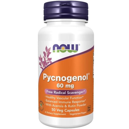 NOW Foods Pycnogenol With Acerola & Rutin Powder 60mg Capsules 50 Capsules