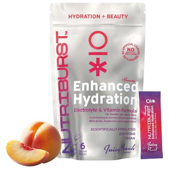 Nutriburst Enhanced Hydration + Beauty Juicy Peach Flavour Sachets 6 Sachets