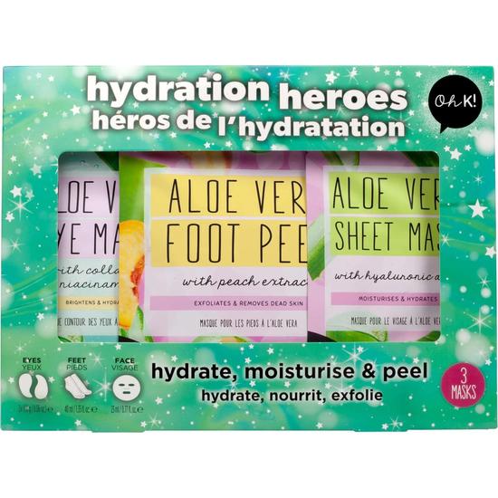 Oh k! Hydration Heroes Set Aloe Vera Sheet, Eye, & Foot Masks