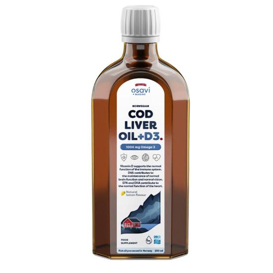 Osavi Norwegian Cod Liver Oil + D3 1000mg Omega 3lemon 250ml