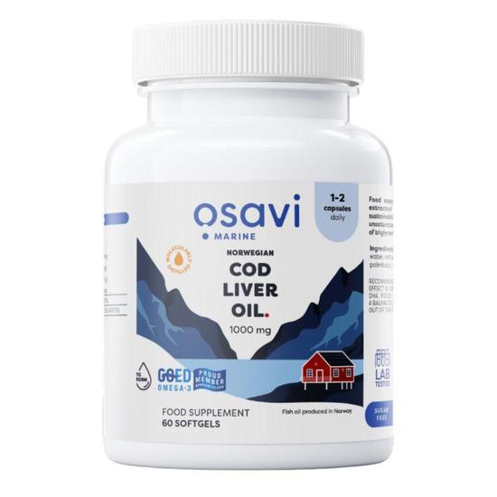 Osavi Norwegian Cod Liver Oil Softgels 1000mg Lemon Softgels 60 Softgels