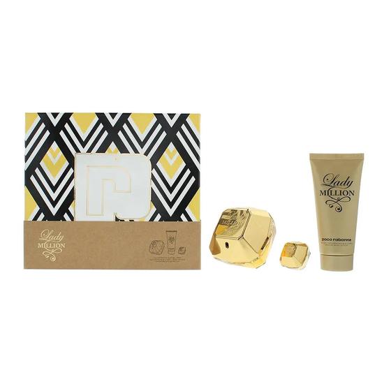 Paco Rabanne Lady Million Gift Set: Eau De Parfum 80ml Eau De Parfum 5ml Body Lotion 100ml 3 Piece