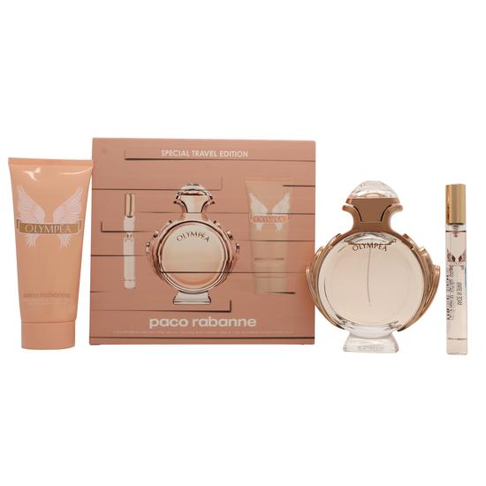 Paco Rabanne Olympea Gift Set 80ml Eau De Parfum + 100ml Body Lotion + 10ml Eau De Parfum Travel Spray