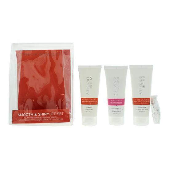 Philip Kingsley Smooth & Shiny Jet Set Gift Set Re-Moisturising Shampoo 75ml, Re-Moisturising Conditioner 75ml + Elasticizer 75ml