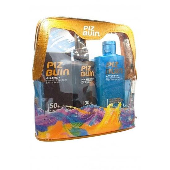 Piz Buin Sun Tan Travel Set Sun Face 50ml SPF 50 Sun Oil Spray 150ml SPF 30, Aftersun 200m