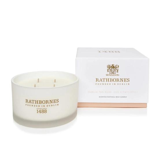 Rathbornes 1488 Luxury 4 Wick Dublin Tea Rose, Oud & Patchouli Scented Candle