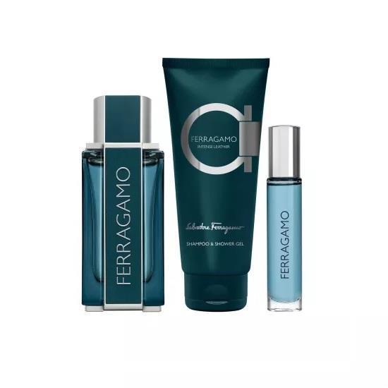 Salvatore Ferragamo Intense Leather Set Eau De Parfum 100ml + Eau De Parfum 10ml + Shampoo & Sg 100ml