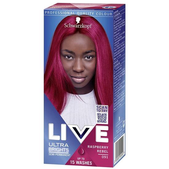 Schwarzkopf Live 2in1 Ultra Bright Semi Permanent Hair Dye, 091 Raspberry Rebel