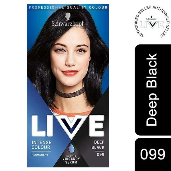 Schwarzkopf Live Intense Colour Permanent Hair Dye, 099 Deep Black