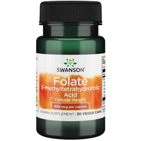 Swanson Folate 5-Methyltetrahydrofolic Acid 800mcg Capsules 30 Capsules