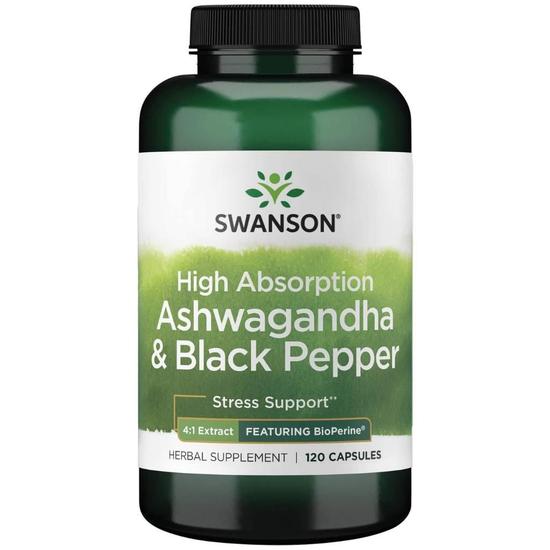 Swanson High Absorption Ashwagandha & Black Pepper Capsules 120 Capsules