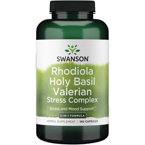 Swanson Rhodiola Holy Basil Valerian Stress Complex Capsules 180 Capsules