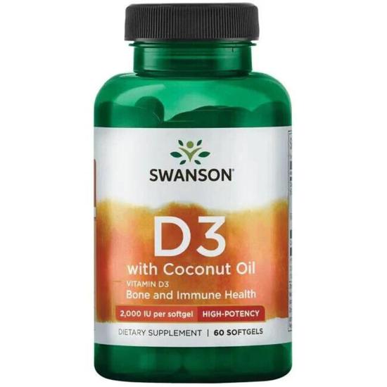 Swanson Vitamin D3 With Coconut Oil 2000iu Softgels 60 Softgels